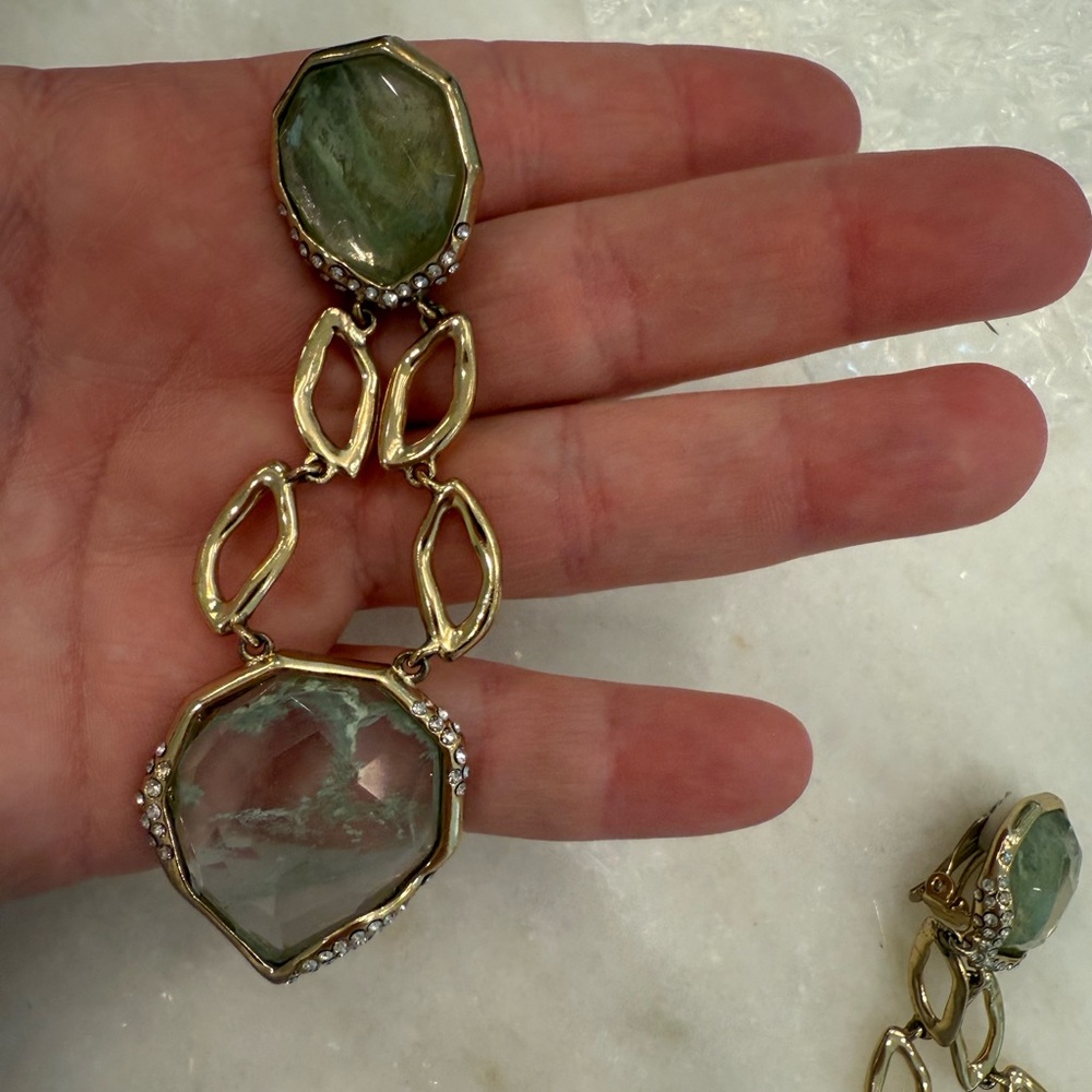 Alexis Bittar Gold and Green Geometric Earrings